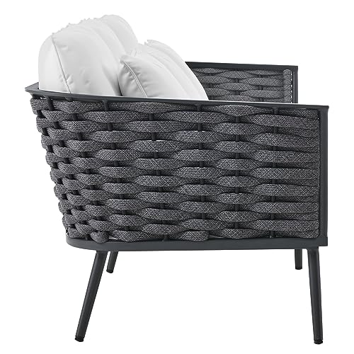 Image of Amazon Brand - Solimo Solix Outdoor Rope Sofa Set | Balcony Sofa | Patio Conversation Sets | Braided Rope Garden Sofa Set and Center Table (6 Seater-Grey-White)