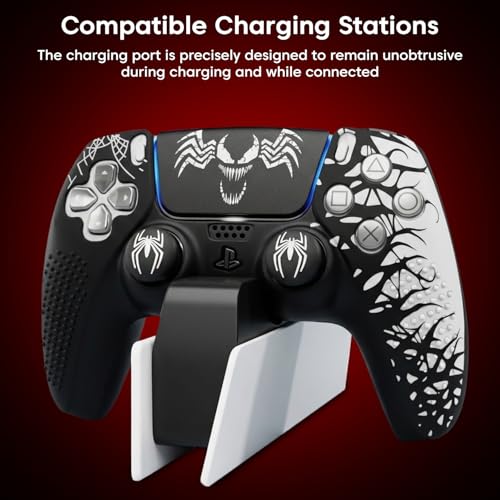 Image of Sounce Anti-Slip Silicone Accessories Compatible with PS5 DualSense Wireless Controller Protective Cover Case with Thumb Grip Caps Touch Pad Sticker Wrap Stickers for Enhanced Protection (Black)