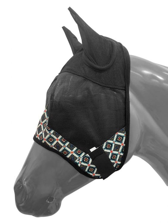 Showman Blue & Orange Aztec Print Fly Mask w/Ears (Large)