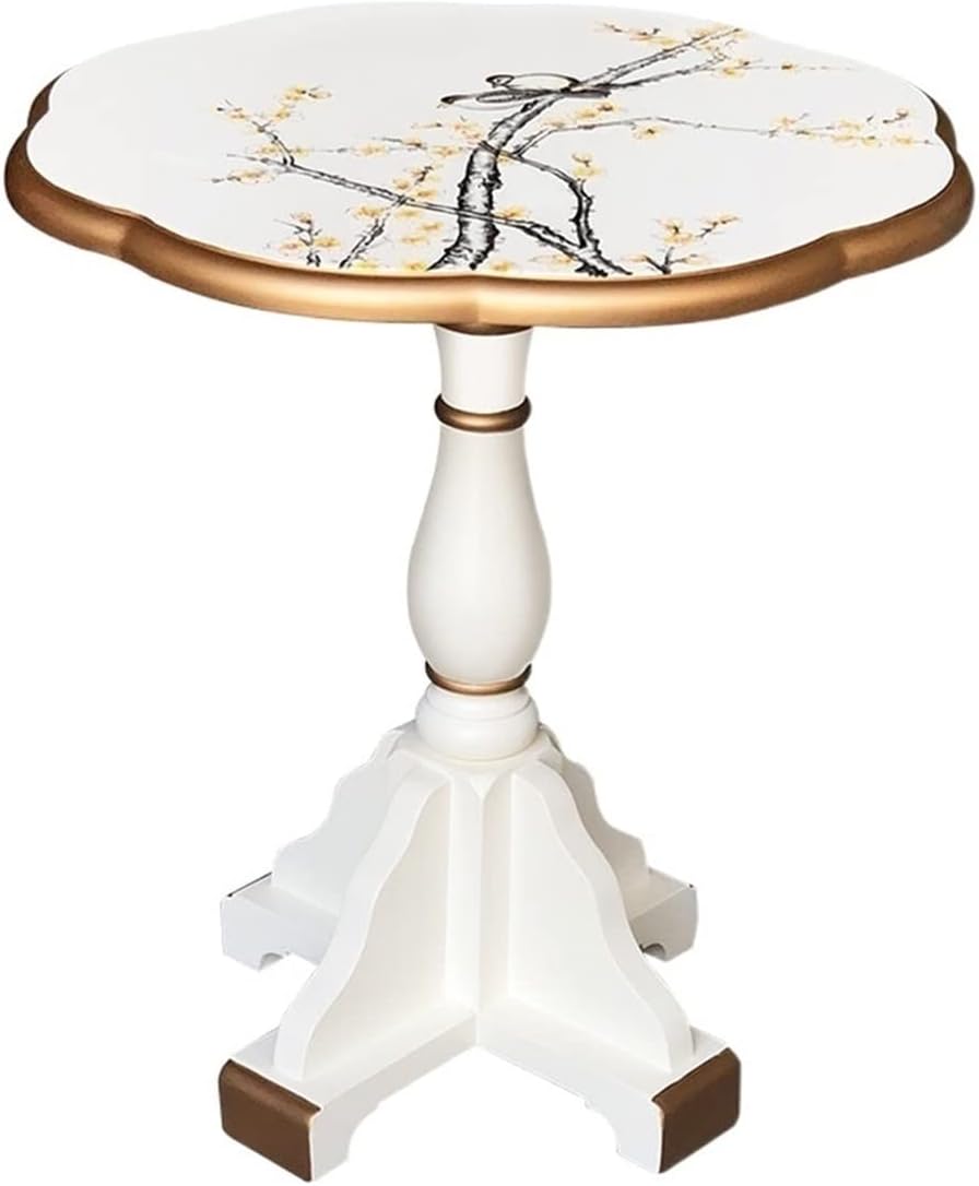 Sofa End Tables Round Side Table New Chinese Retro Hand-painted Flowers and Birds White Small Coffee Table Living Room Office Sofa Side Decor End Table Bedroom Bedside Table Coffee Table for Living Ro