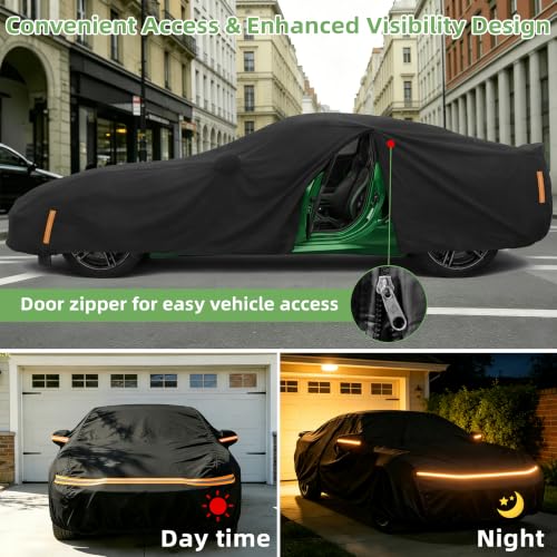 Image of Car Cover for Chevy Corvette C8 Stingray /Z51 Z06 2020-2026, All-Weather Full Exterior Cover for Sun, Dust,Rain & Snow Protection, Heavy Duty Outdoor Cover with Zipper Door and Soft Cotton Lining