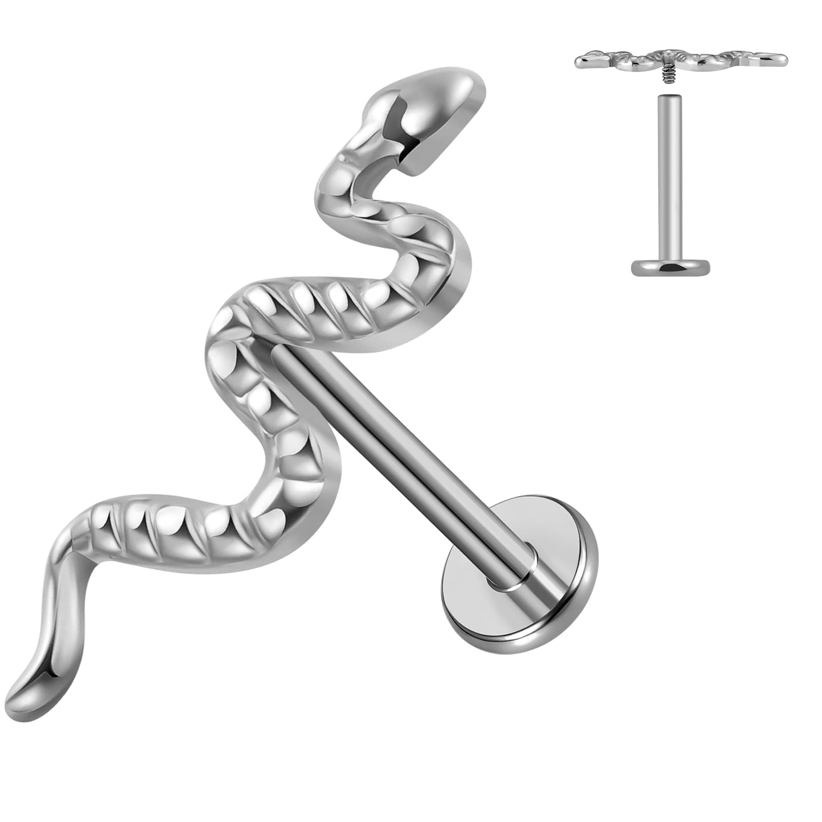 ESHIONER G23 Titanio Piercing Oreja Tragus Helix Conch Labio Labret Inferior Nariz Stud Cartílago Helix Monroe Hipoalergénico Plata Oro Flatback Mujer Hombre Pendientes Piercing Oreja 16g 6mm 8mm 10mm