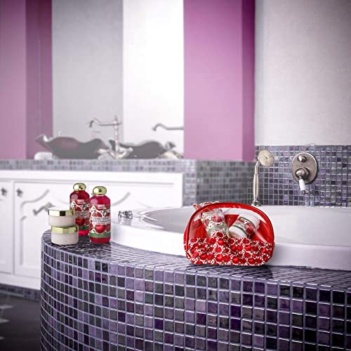 Bath Gifts From Son, Home Spa Gift Basket, 8Pc Bath & Body Set For Women & Men, Exotic Pomegranate Scent, Shower Gel, Bubble Bath, Lotion, Bath Salt, Body Scrub, Towel, Cosmetic Bag & Wood Case #TOP2