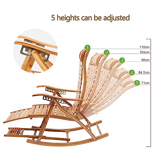 Large Rocking Chair Elderly Gifts Stable Ergonomic Garden Deck Chairs For Elderly,Foldable Recliner Load-Bearing 220Kg Comfort Bamboo Loungers Deck Chair Patio Pool Garden Chair #TOP5