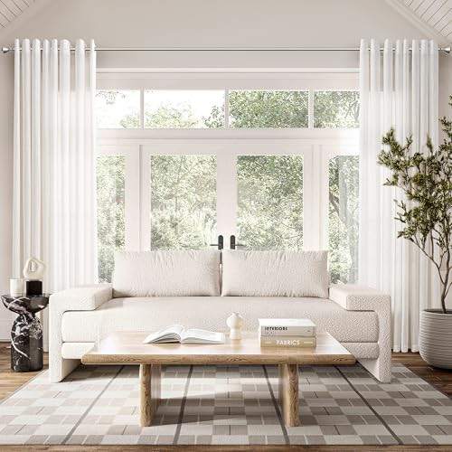 Image of Nanspring Cream Linen Curtains 102 Inches for Living Room 2 Panels Set Light Filtering Privacy Semi Sheer Extra Long Drapes Modern Elegant Cotton Textured Grommet Gauze Window Sheer Curtain 52x102