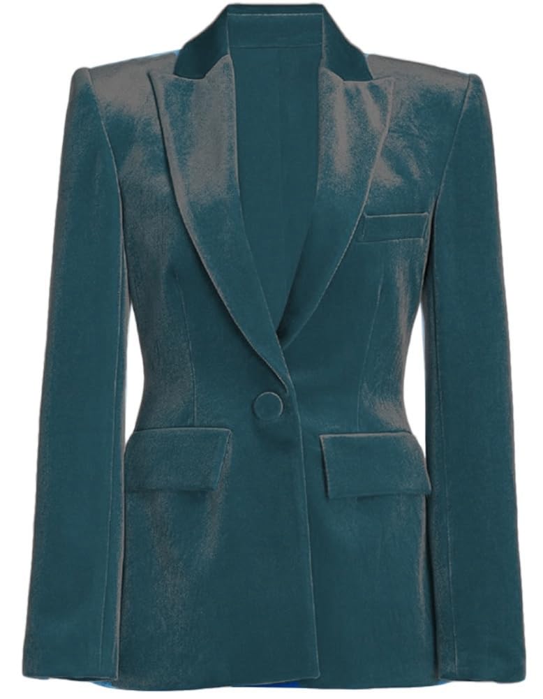 Velvet Blazer Jacket for Women Long Sleeves Peak Lapel Prom Coat Christmas Winter