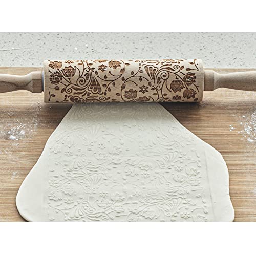 Cosybeau Embossed Rolling Pins For Valentines Day Baking, 17 Inch Large Wooden Roller Pin With Designs Pattern, Gift For Wedding, Holiday, Mother, Friends (Lotus) #TOP2