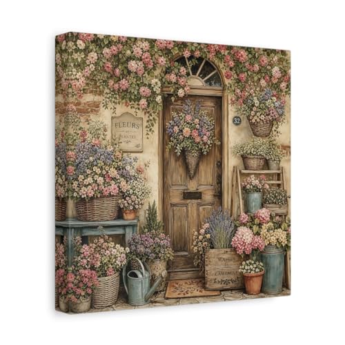 Toile vintage cottage salon tableau carré pour console entrée