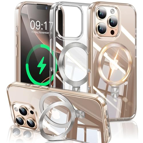 Image of ESTPEAK CD Mag-Stand Case for iPhone 16 Pro Max Case with Invisible Magnetic Ring, [Compatible with MagSafe] [Never Yellowing] Top Clear Phone Case Cover for iPhone 16 ProMax 6.9 inch, Clear