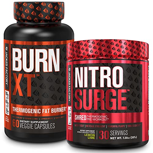 Jacked Factory Nitrosurge Shred Thermogenic Pre-Workout In Lemon Lime & Burn-Xt Thermogenic Fat Burner For Men & Women #TOP15