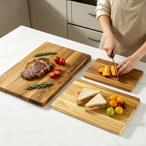 Set de 3 tablas de cortar de madera de teca miniatura 7
