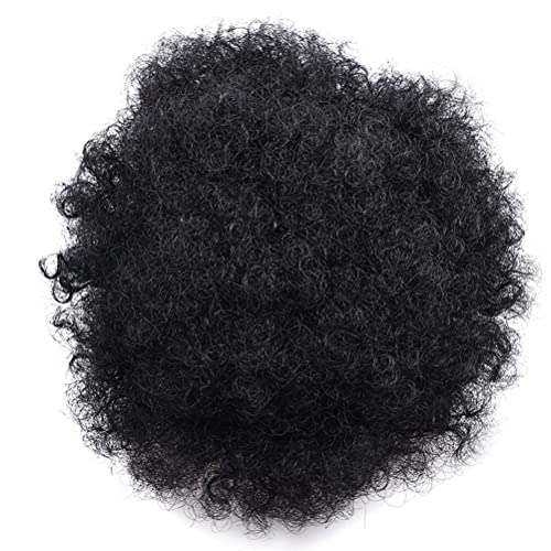 8inch Black Big Afro Puff Drawstring Ponytail Hair Extenion Short Curly Hair Bun Pony Puff Synthetic Updo Hairpieces with Clip for Women Girls (1PC)) - Image 2