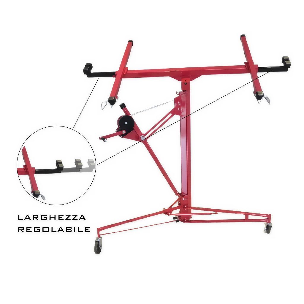 BRICOZONE Sollevatore Pannelli Per Cartongesso Alzalastre Professionale Pieghevole Regolabile In Altezza XXL 140-350 cm Altezza Di Lavoro Alzapannelli Rosso Con Certificato CE Portata Di 68 Kg