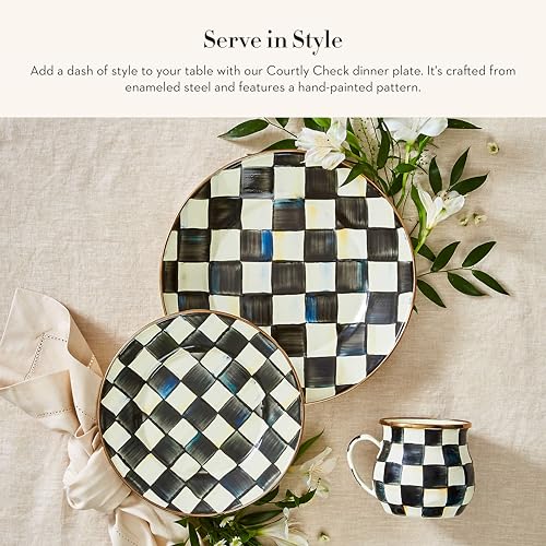 MACKENZIE-CHILDS-Enamel-Dinner-Plate-Decorative-Dinnerware-Plate-10-Inches-Black-and-White-Courtly-Check MACKENZIE CHILDS Enamel Dinner Plate Decorative Dinnerware Plate 10 Inches Black and White Courtly Check