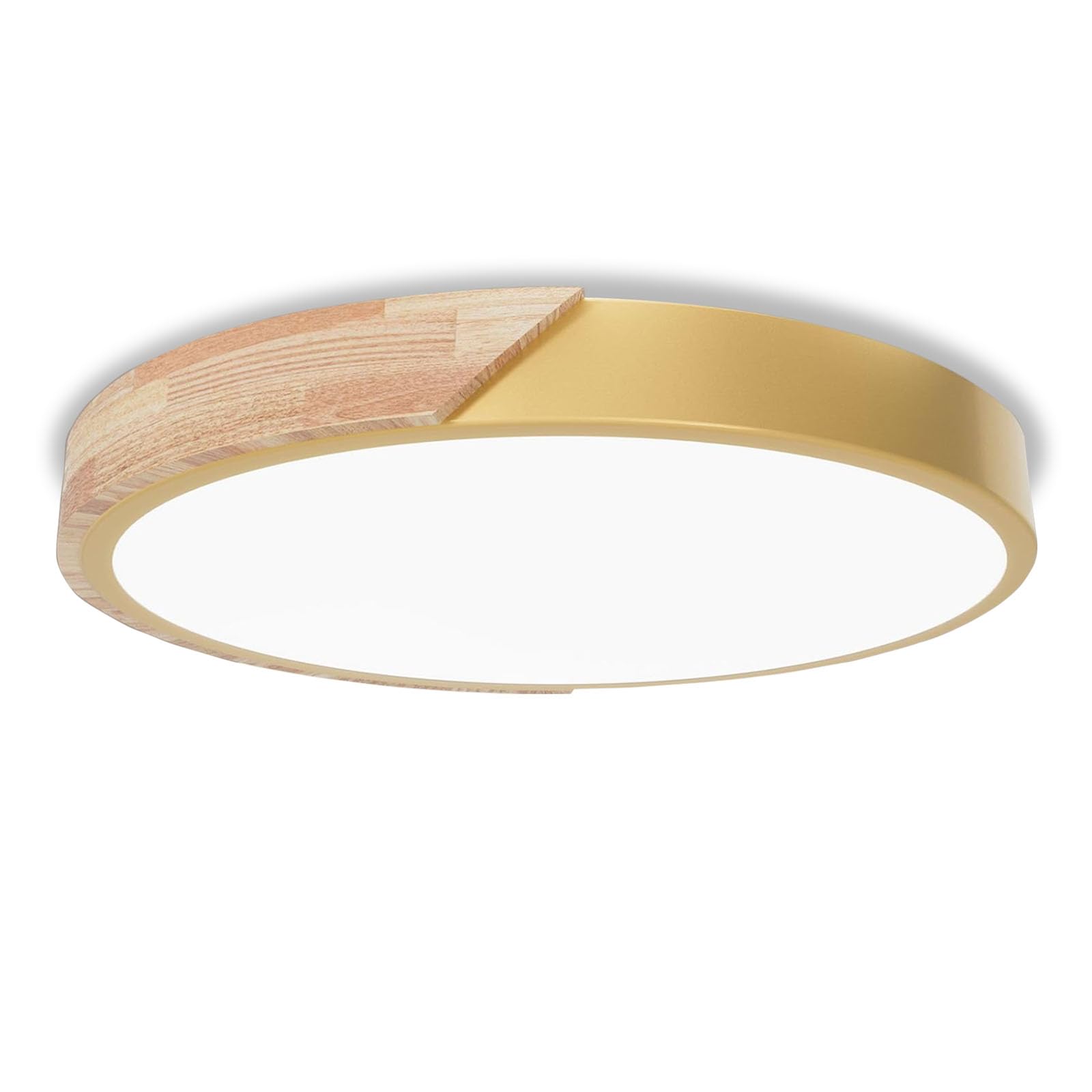 Fynokst 50W Round 50cm LED Ceiling Light - 6000K/4000K/3000K Ceiling Lamp, 3 Color Temperatures, 5000LM, Wooden Bedroom Light, IP54 Modern Kitchen Lamp for Living Room, Bathroom, Office, Kitchen,Gold