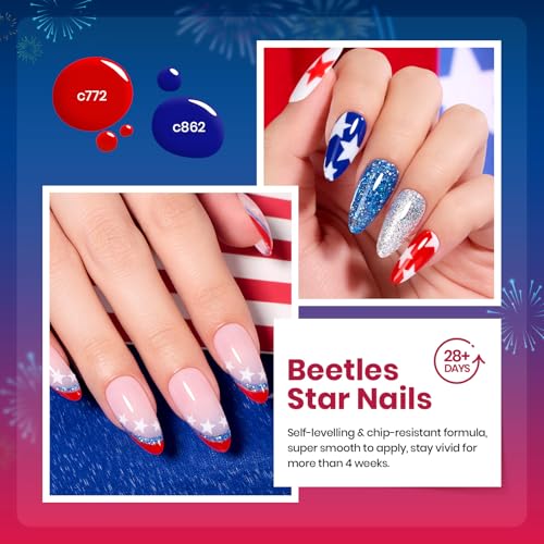 Image of Beetles 4th of July Gel Nail Polish Set - 6 Colors Red White Navy Blue Gel Polish Sliver Glitter Gel Polish Soak Off Uv Nail Lamp for the 4th of July Nails Manicure DIY Nail Art Design Gift for Women