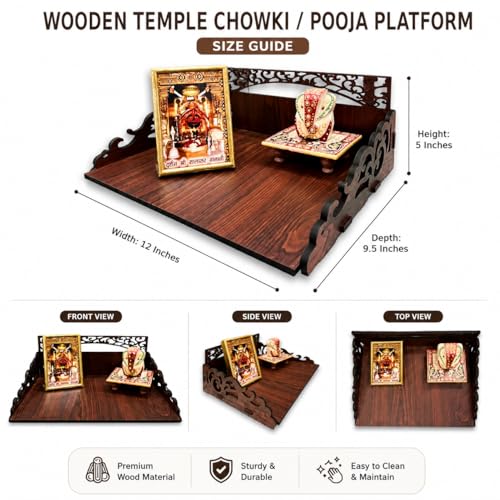 Image of Zesta Wooden Mandir for Home Big Size | DIY Pooja Mandir with LED Spot Light | Devghar Cabinet for Living Room or Office | Wall Mounted Pooja Unit for Home (Brown Small)