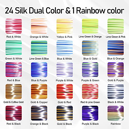 MIKA3D 25 Colors 2 Dual Color in 1 Silk PLA Filament Refill Sample Pack, 25 Different Type Dual Color Silk PLA, Each 4 Meter, Total 100m Silk Shiny Dual Color PLA 3D Printer 3D Pen Material Refill