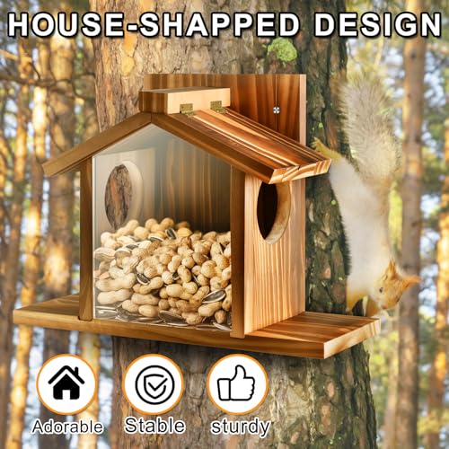 Zliiesns Squirrel Feeders for Outside, Squirrel House for Outdoor - Chipmunk Feeder, Squirrel Food for Backyard Squirrels Hold Corn, Corn Cob, Peanuts (Brown-09) - Thumbnail 6