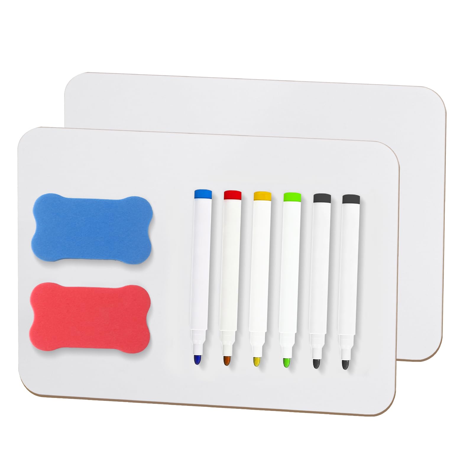 2 Pcs Small Whiteboard, 8.2x11.8 Inch A4 Mini Whiteboards, Mini Whiteboard and Pens and Erasers, Portable Small Double-Sided Dry Erase White Board with 6 Pens and 2 Erasers for Classroom Home Office