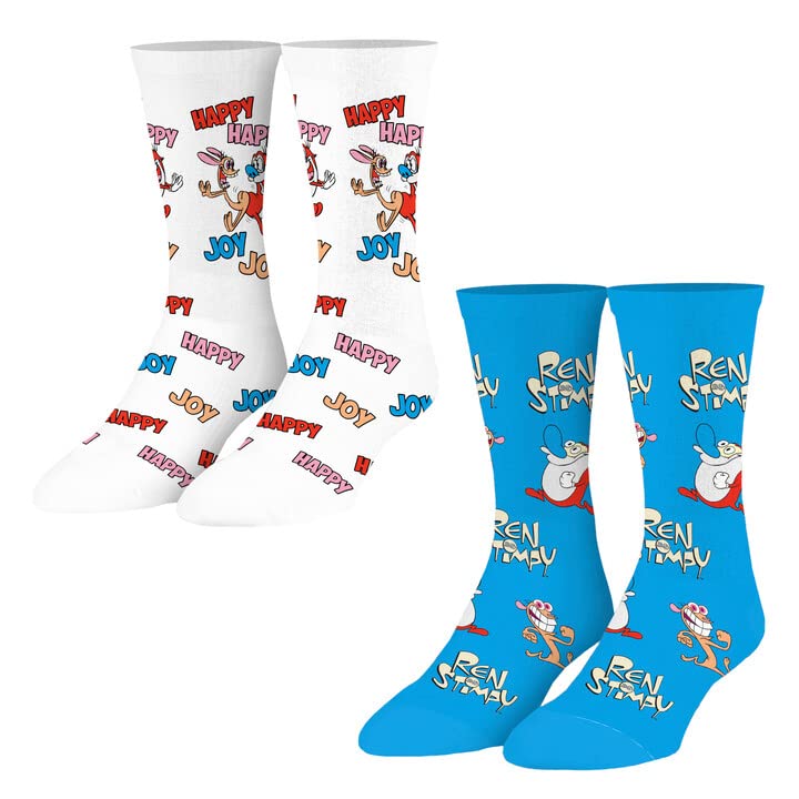 ODD SOXRen & Stimpy 2 Pack Fun Crew Socks for Men, Funny Gift, Mix & Match, Ren & Stimpy 2 Pack, L
