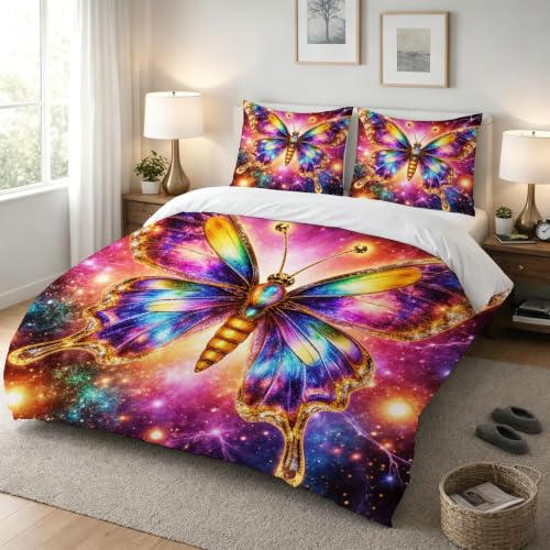 Parure de lit 160x200 papillon coloré avec housse de couette douce en microfibre - 4