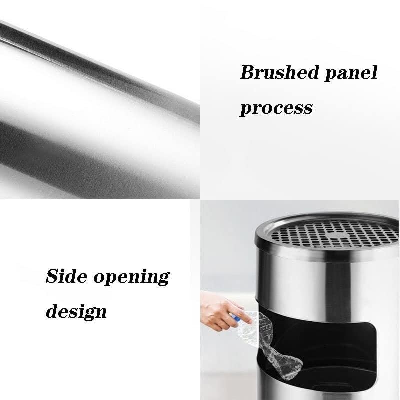 Stainless Steel Round Vertical Trash Can with Ashtray, 20L for Hotel, Mall, Elevator Hallway