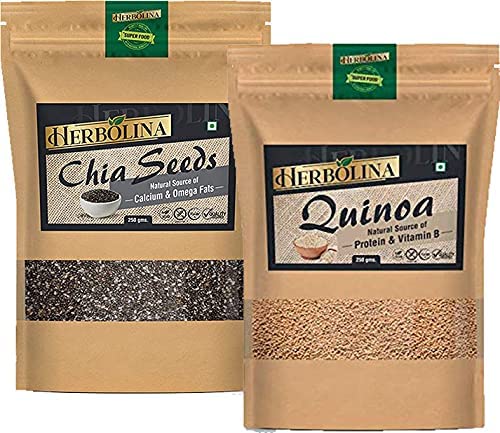 Herbolina Seeds Pack of 500g(Combo of Chia Seeds and Quinoa Seeds) Each 250g