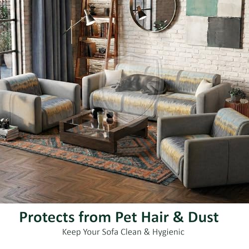 Image of Kuber Industries 5 Seater Sofa Cover | Slipcover for Living Room | Thick & Cozy | Non-Slip Comfort Sofa Cover Set | Paradise 1437 - Grey & Brown