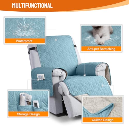 Image of VANSOFY 100% Waterproof Recliner Chair Covers, Recliner Cover Non-Slip Dog Chair Cover Furniture Protector Washable Slipcover with Pocket, Elastic Straps for Pets, Dogs(Azuree, 23.6 inch)