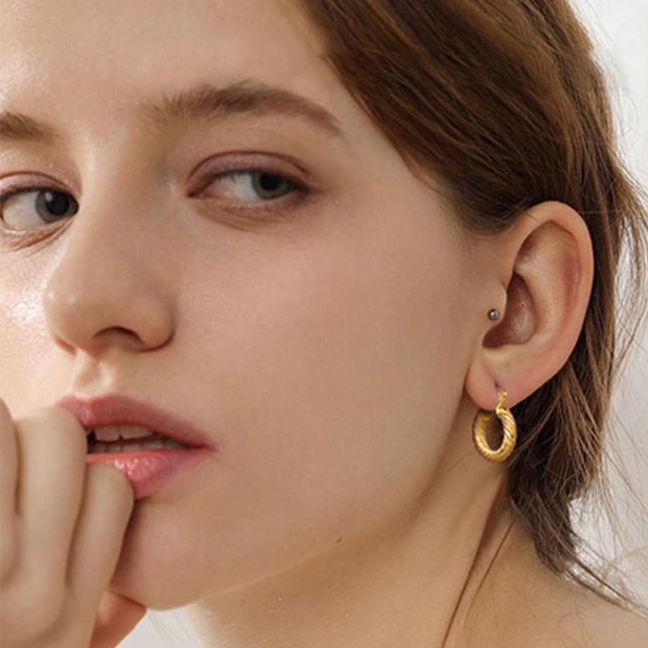 14K Gold Hoop Earrings for Women Gold Hoop Earrings Twist Round Hoops Earring for WomensTrendy Minimal 25mm - Image 2