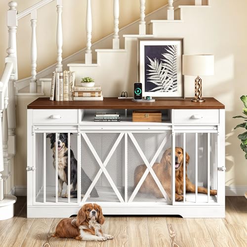 YITAHOME 63 Double Dog Crate TV Stand with Charging