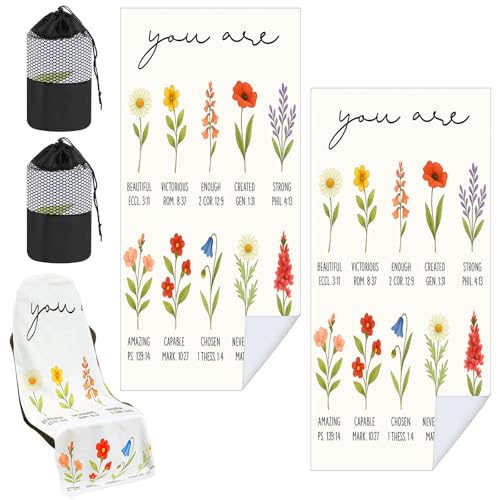 Image of Hahafelt 2 Pack Car Seat Towel Cover with Storage Bag, Christian Floral | 63 x 32 in Car Towel Seat Cover Non Slip Waterproof, Gym Workout Swimming Running, Machine Washable Sweat Absorbent Protector