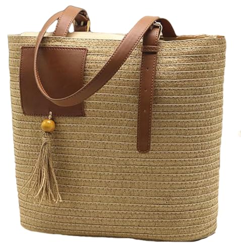 Caistre Straw Shoulder Bag for Women Woven Beach Tote Handbag Summer Vacation 2025 Large Hobo Bag Purse for Travel