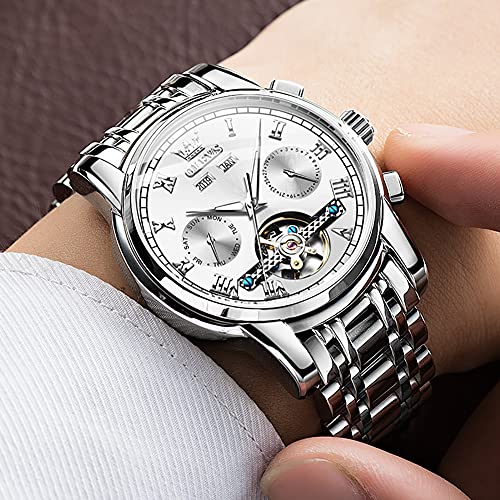 Image of OLEVS Watch Men Mechanical Luxury Classic Fashion Dress Men's Watches Waterproof Stainless Steel Self Winding Watches for Men Large Face Diamond Date No Battery Mens Watch Relojes para Hombres