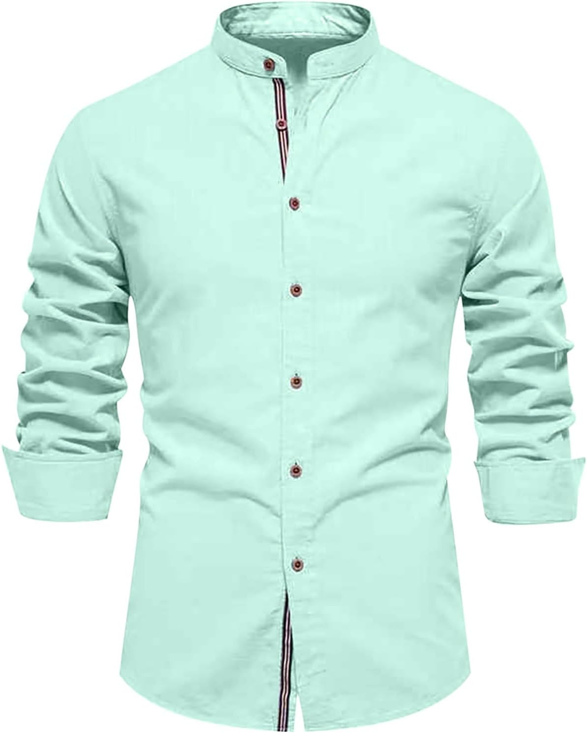 Men's Cotton Shirts Business Dress Shirts Mandarin Collar Long Sleeve Plain Casual Regular Fit Mens Shirt Comfort Button Down Formal Adult Shirt Size S-XXL