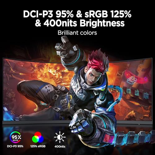 undefined KOORUI 34-inch Curved Ultrawide WQHD 3440×1440 Gaming Monitor, 165Hz 1000R- PIP/PBP, 1ms(MPRT), HDR400, DCI-P3 95%, FreeSync Premium, 1 x DP 1.4 & 2 x HDMI 2.0, Tilt Height Swivel Adjustment, 34E6UC の商品画像 2