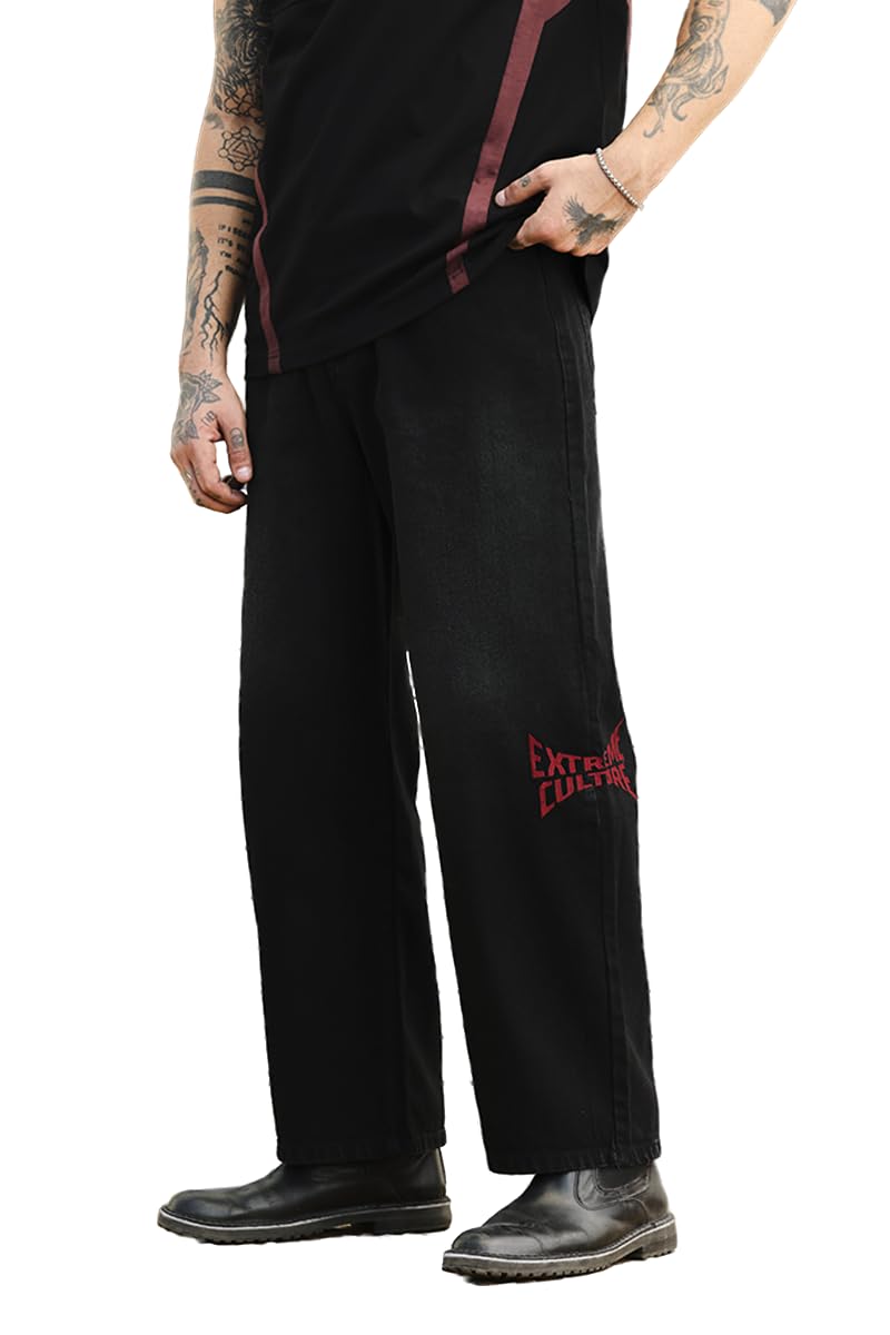 snitch Grind Men Jeans Street Wear | Baggy Fit Wide-Leg Abstract Printed Design | 100% Cotton Denim Weave Non-Stretchable Trousers for Casual Outings & All Day Comfort-picture-20