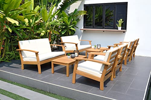 Amazonia Prescott Patio 8-Piece Deluxe Conversation Set | Dark Teak Finish | Ideal for Indoors Outdoors, White Amazonia Prescott Patio 8-Piece Deluxe Conversation Set | Dark Teak Finish | Ideal for Indoors Outdoors, White