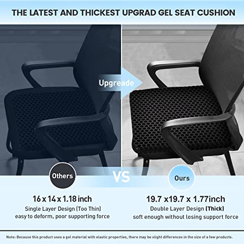 19.7＂ Gel Seat Cushion, Super Large & Thick Office Chair Cushion For Long Sitting - Back Hip Tailbone Pain Relief Cushion, Egg Seat Cushion Desk Chair Pads For Cars Wheelchair - Fits Up To 550 Lbs #TOP1