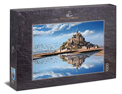 Ulmer Puzzleschmiede - Puzzle „Schloss Mont Saint-Michel“ – Klassisches 1000 Teile Puzzle – Puzzlemotiv der berühmten Felseninsel in der Normandie mit den Gezeiten