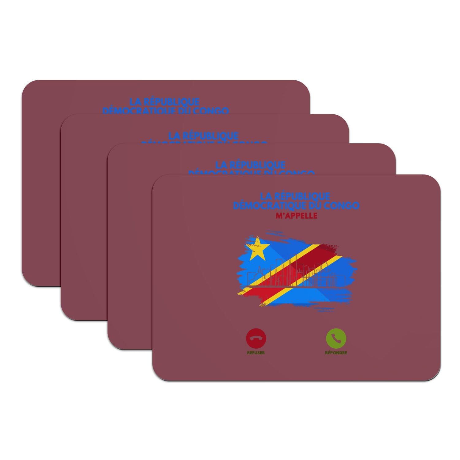 Set de table Congo RDC grand format rouge antidérapant en caoutchouc x4
