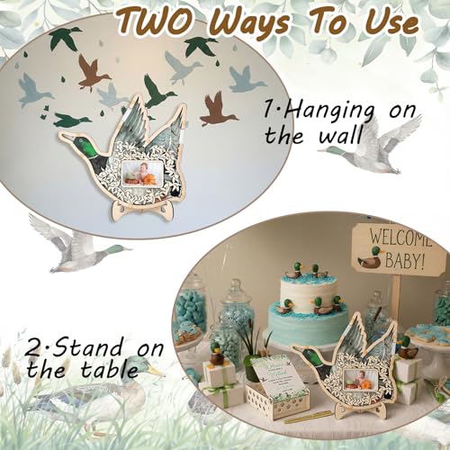 Image of Wenqik 63 Pcs Mallard Duck Baby Shower Guest Book Alternatives Set Baby Shower Decorations with Photo Frame Sonogram Frame Keepsake 60 Wood Slices Guest Book for Birthday