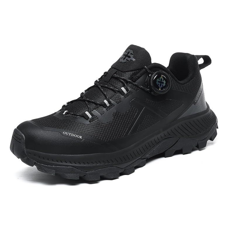 Hiking Shoes - Thick Rubber Outsole, Rotating Dial Quick-Lace System for Traction(Black,10 UK)