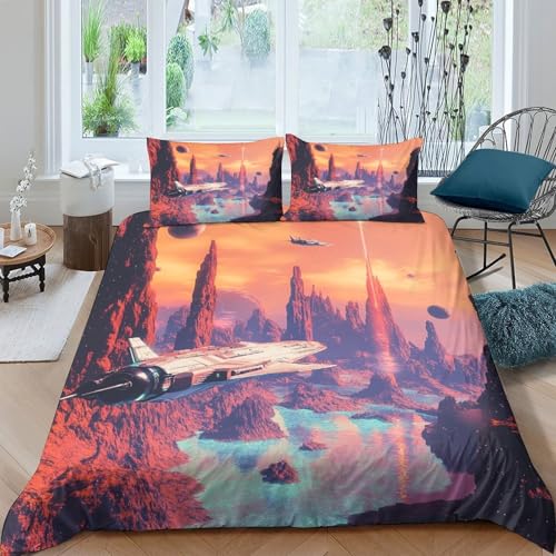 Housse de couette 260x220cm entretien facile pour lit d'enfant thème espace