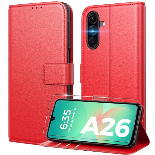 Peakally Coque pour Samsung Galaxy A26 5G[ Verre Trempé Protection *1 ] [ Blocage du Signal RFID ] [ Premium PU ] [ Pochette de Portefeuille ] Etui à Rabat...