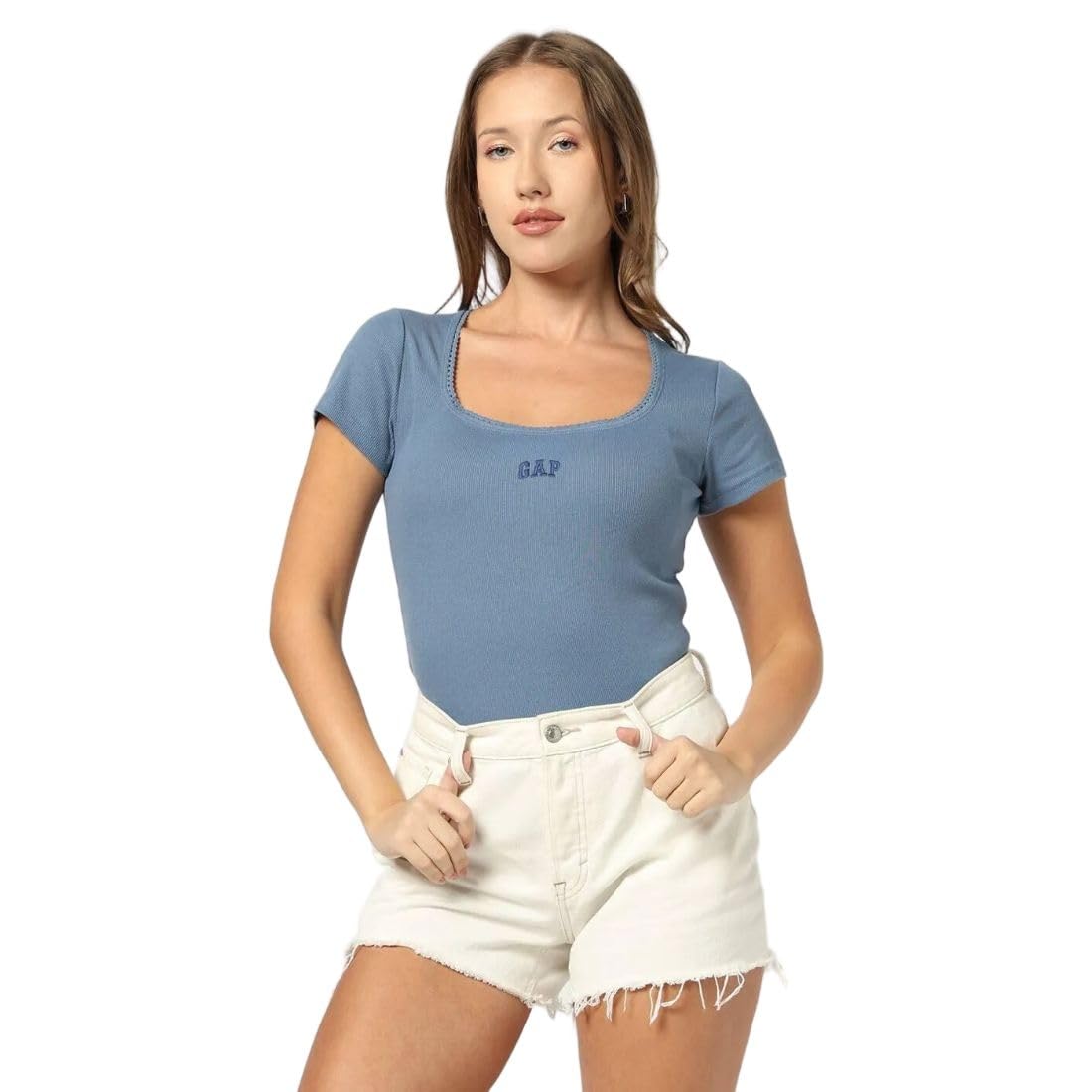 Jack & Jones Women Graphic Printed Slim Fit Short Sleeves Square Neck T-Shirt in multi
