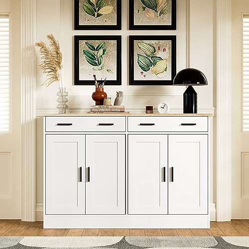 Anystyle White Buffet Cabinet, Coffee Bar Cabinet With 2 Drawers & 4 Doors, Kitchen Buffet Sideboard For Living Room thumb #3