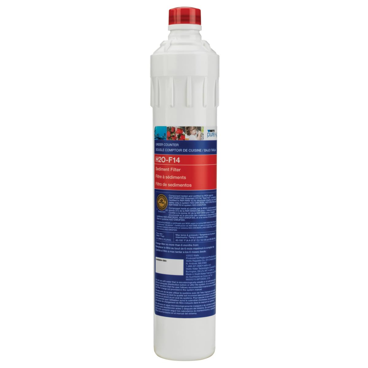 Watts Premier H2O-F14 Pure H2O 5-Micron Sediment Water Filter Replacement for H2O-DWCB200 and H2O-DWUF300 Under Counter Water Filtration