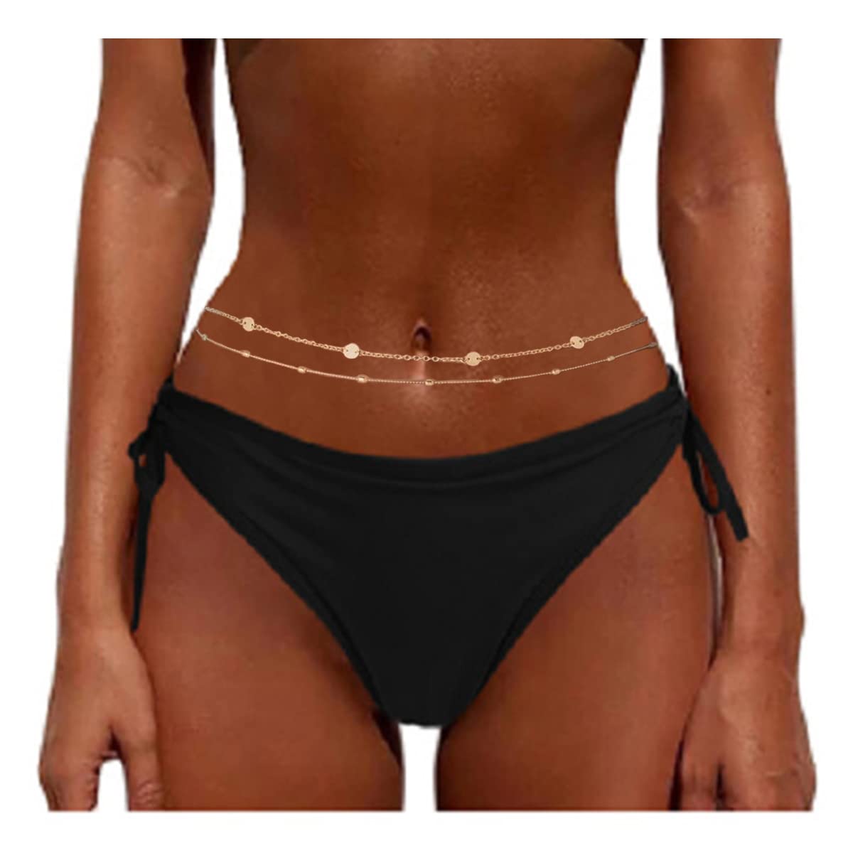 Salircon 27"-47" Gold Waist Chains for Women Plus Size Layered Beads Sequins Belly Chain Butterfly Body Chains S-XL Beach Jewelry